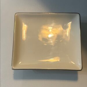 Square Cream Gold Trim Pedestal Ceramic Trinket Dish